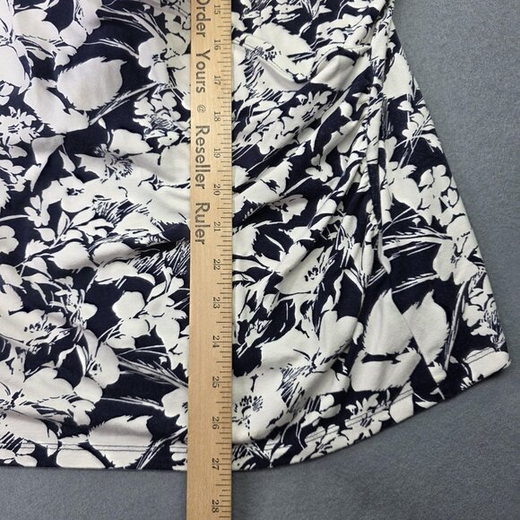 Talbots Shirt Womens 2X Petite Blue White Floral V Neck Surplice Wrap 3/4 Sleeve - Picture 10 of 12